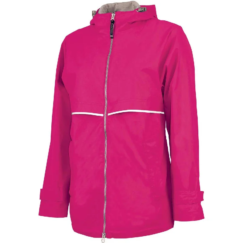 Leather-Paneled JacketsCharles River Women's Hotpink/Reflective New Englander Rain Jacket