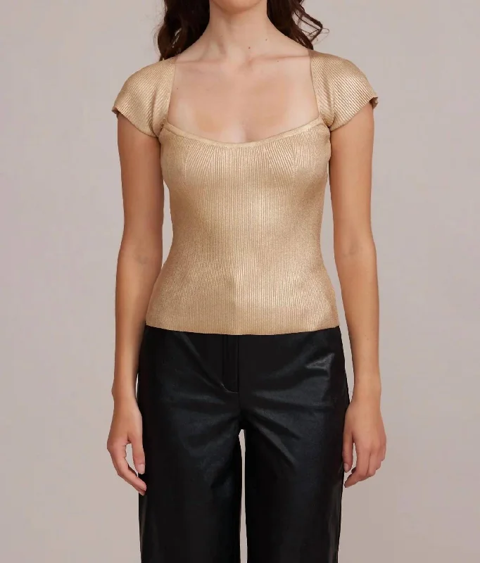 Knitted HoodedRyan Knit Top In Gold