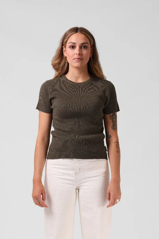 Knitted FineKnitted SS Top - Dark Khaki