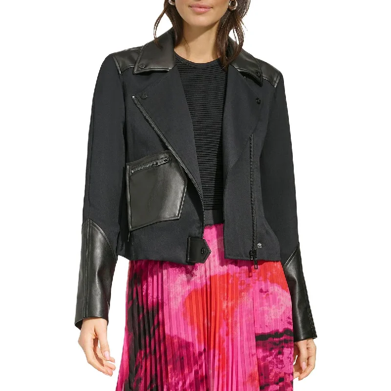 Sheer JacketsDKNY Womens Mixed Media Asymmetric Motorcycle Jacket