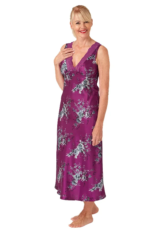 Marlon Floral Print Satin Nightdress, FuchsiaGeometric Dress