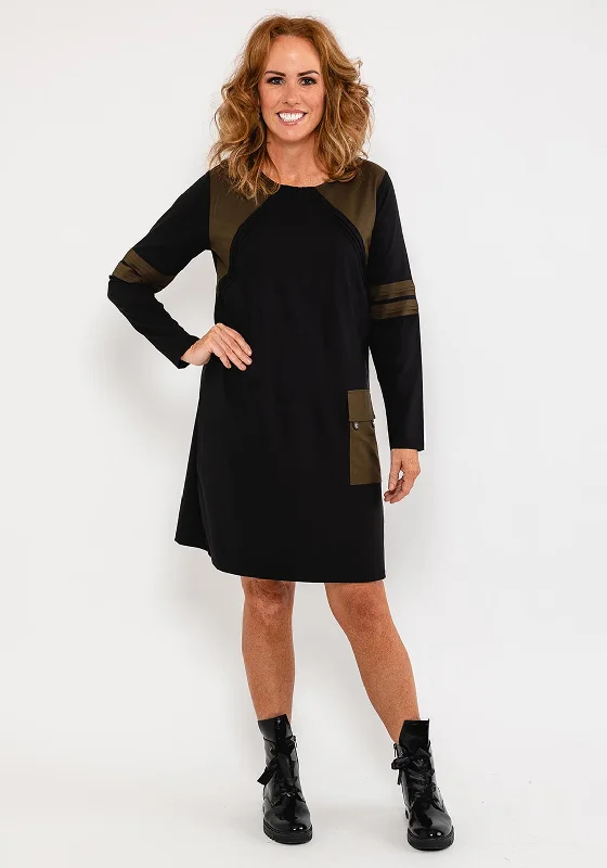 Ever Sassy Raglan Shoulder Dress, Black & KhakiThermal Dress