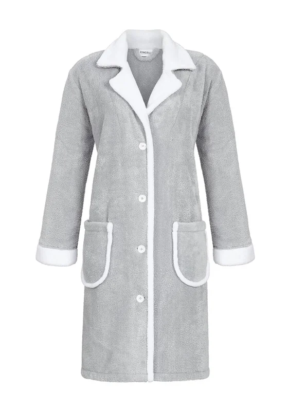 Ringella Fleece Coat Style Dressing Gown, Light GreySilk Dress