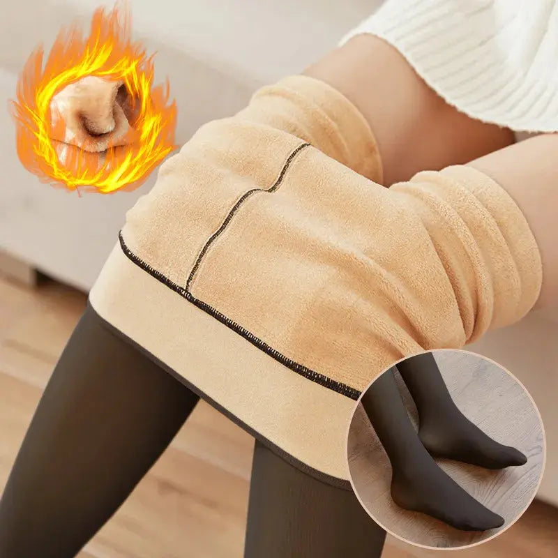 Women Thermal Leggings Winter Warm Sexy Elastic Translucent Pantyhose Female Fleece Thermal High Waist Slim Thicken Tight PantsConvertible Pants