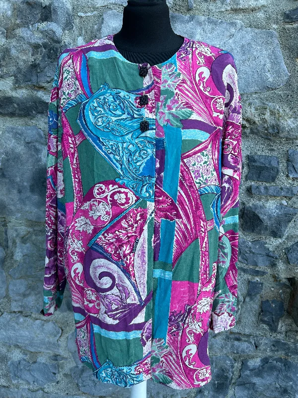 Sheer Shirts80s pink&teal botanic blouse uk 16