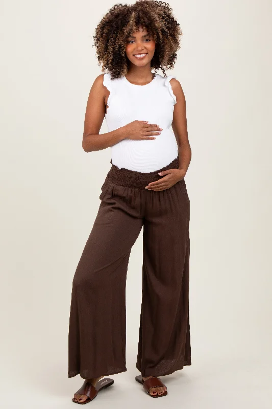 Brown Wide Smock Waist Maternity PantsHot Pants