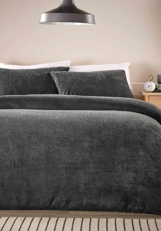 Vantona Home Teddy Fleece Duvet Cover Set, Charcoal