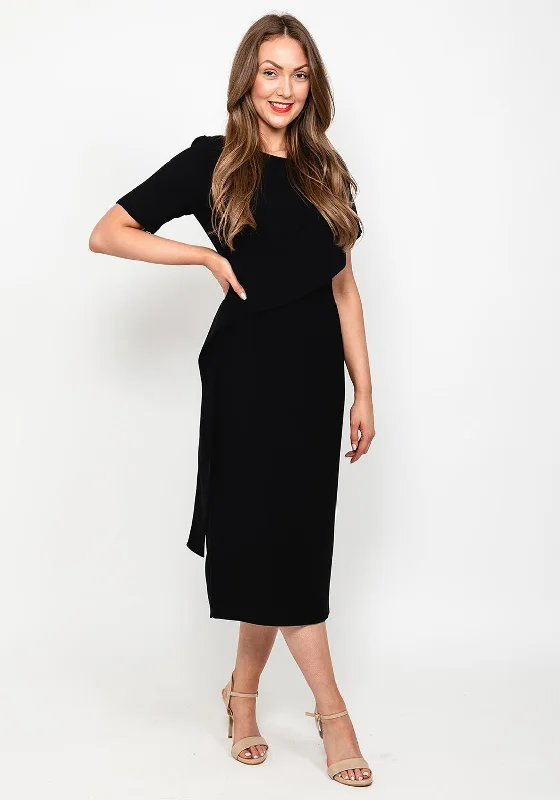 Kate Cooper Draped Shoulder Midi Dress, BlackDesigner Dress