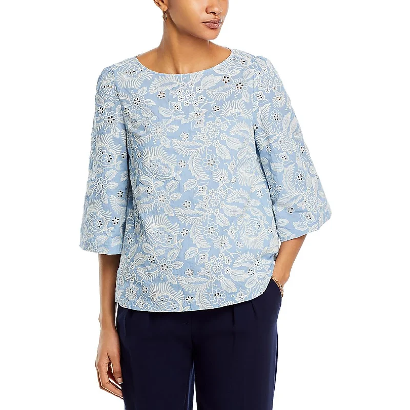 Polka Dot ShirtsWomens Cotton Embroidered Blouse