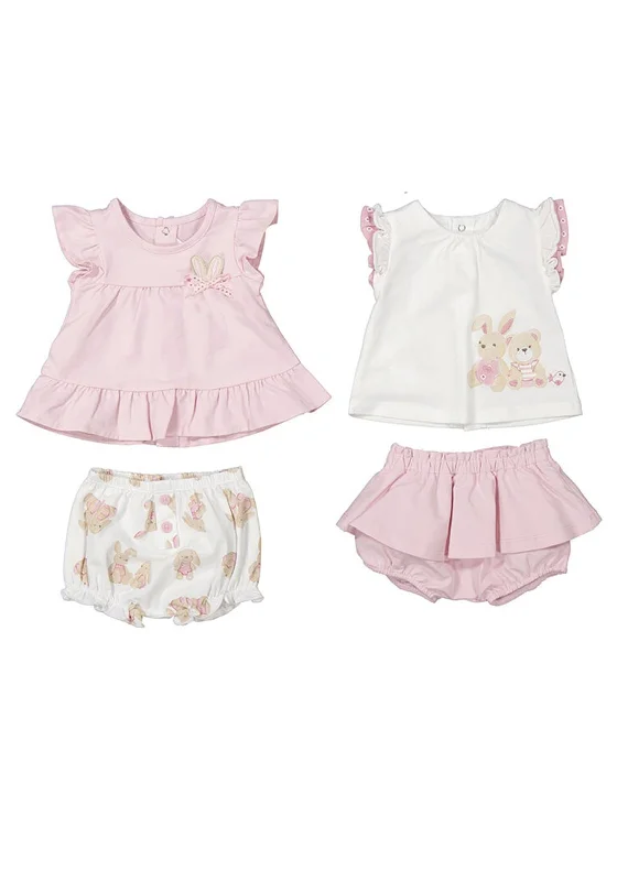 Mayoral Baby Girl Bunny 4 Piece Summer Set, Pink Multi