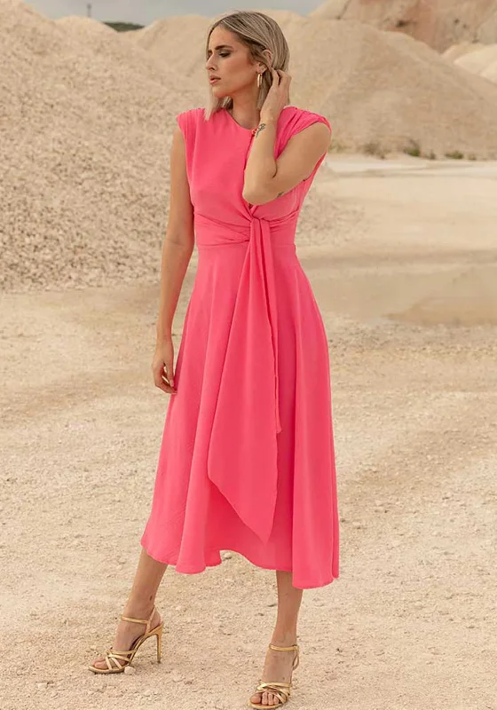 Cayro Drape Waist A-Line Midi Dress, PinkLeather Dress