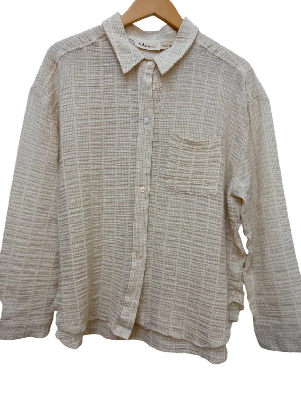 Streetwear ShirtsWomen's Natural Stripe Button Up Shirts In Taupe