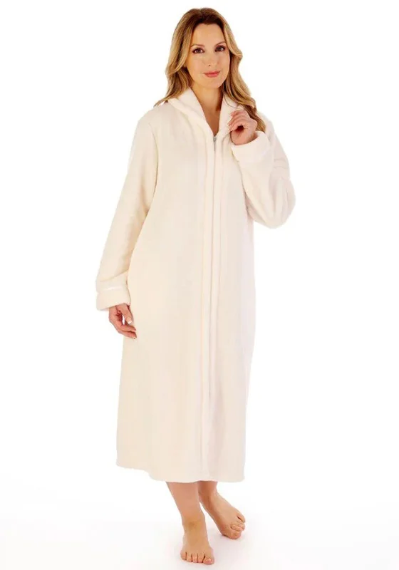 Slenderella Luxury Fleece Zip Dressing Gown, CreamSatin Dress