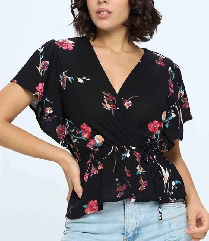 Asymmetrical ShirtsElaina Floral Blouse In Black