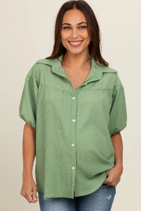 Artist ShirtsGreen Collared Button Down Maternity Blouse