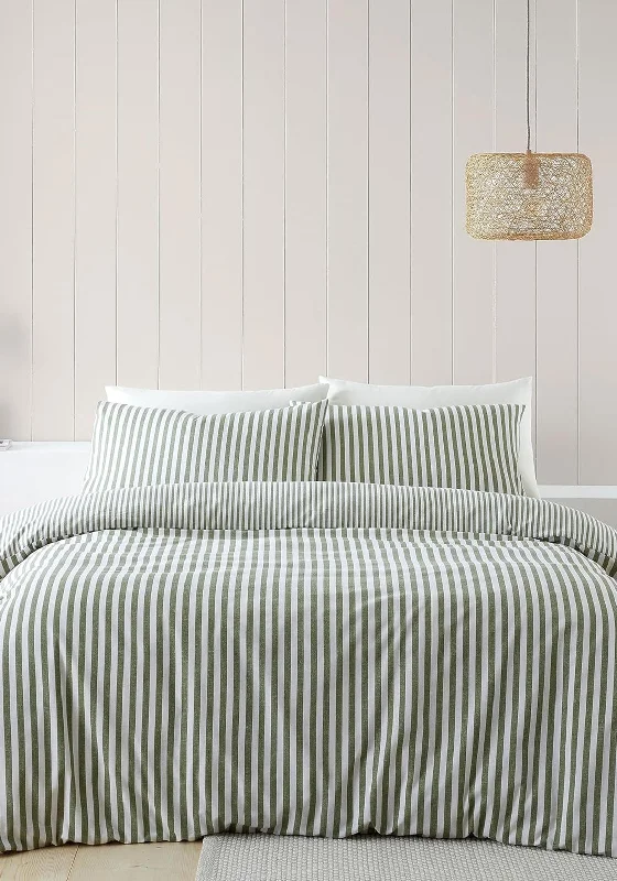 Catherine Lansfield Brushed Cotton Stripe Duvet Cover Set, Green