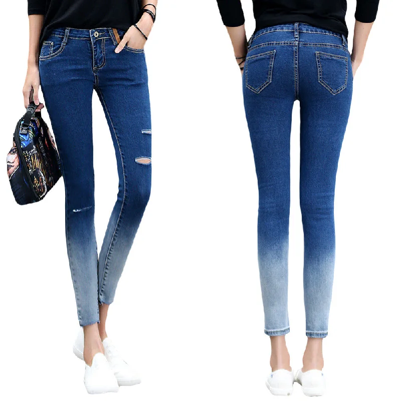 Women Jeans Skinny Hole Ripped Pencil Casual PantsHigh-waisted