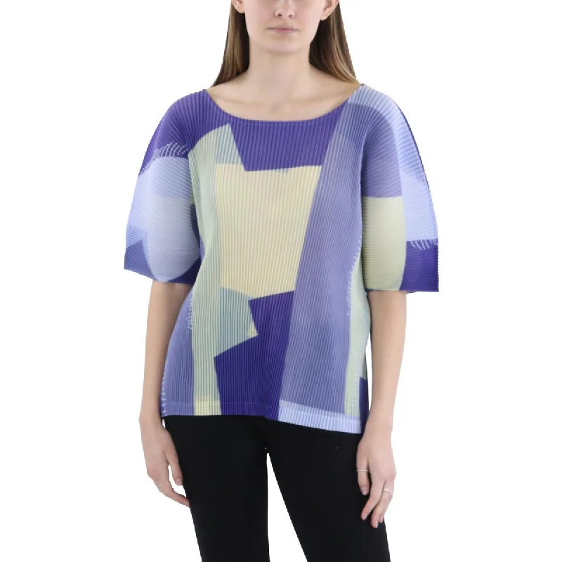 Sleep ShirtsWomens Colorblock Shutter Pleat Blouse