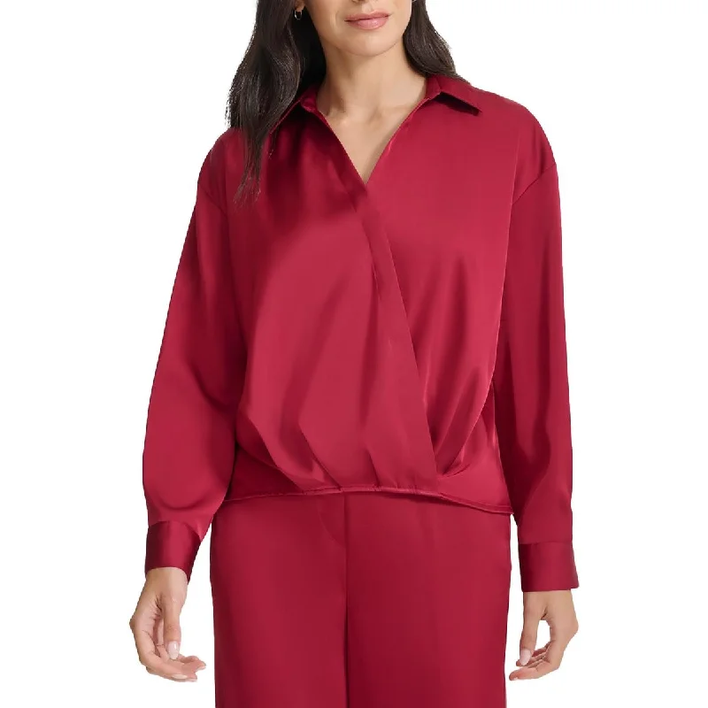 Wrap ShirtsWomens Solid Satin Blouse