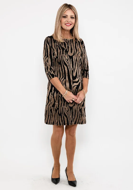 Seventy1 Tiger Print Mini Dress, Black & GoldRetro Dress