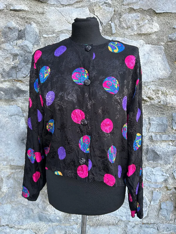 Painted Shirts80s pink mega dots black blouse uk 10-12