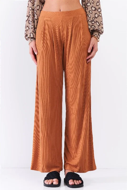 Honey Gold Ribbed Mid-Rise Wide Leg Pants /3-2-1Rompers