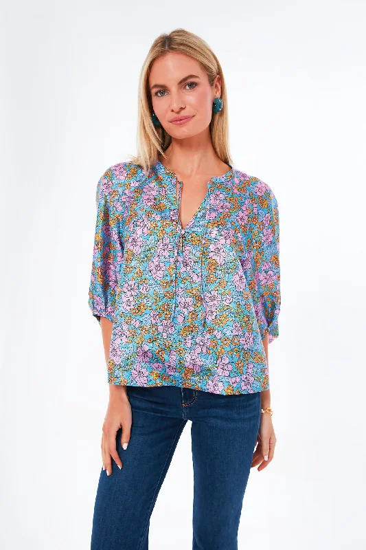 Quick-Dry ShirtsBlue Flowerscape Martha Blouse