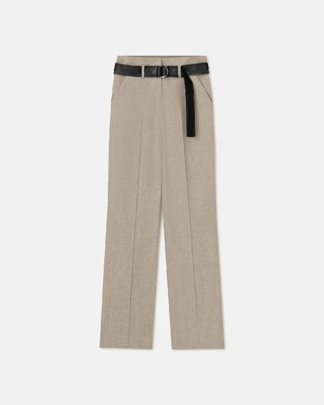 Ulani - Leather And Twill Suiting Wide-Leg Pants - Taupe/BlackLounge Pants