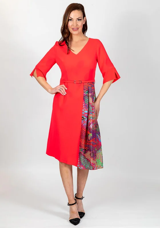 Ella Boo Print Pleat Panel Midi Dress, Hot PinkSheath Dress