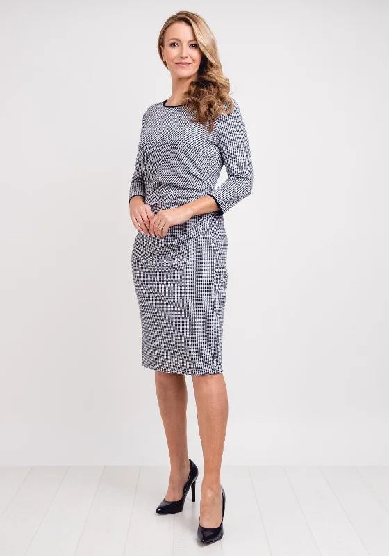 Gerry Weber Check Jersey Pencil Dress, Navy & WhiteWedding Dress