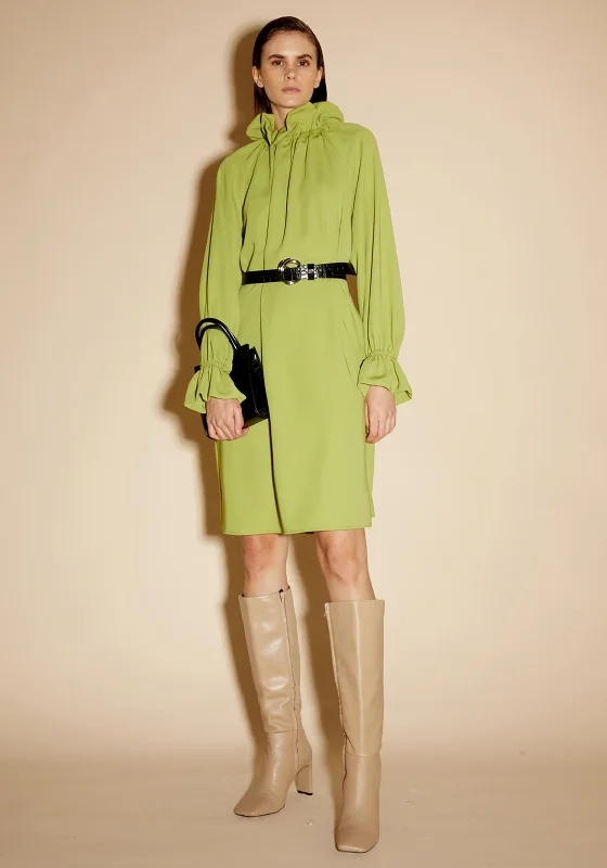 Birelin Ruffle Neck Shift Dress, Matcha GreenUtility Dress