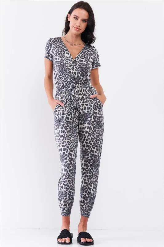 Leopard Print Wrap V-Neck Relaxed Fit JumpsuitVNeckTopNinja