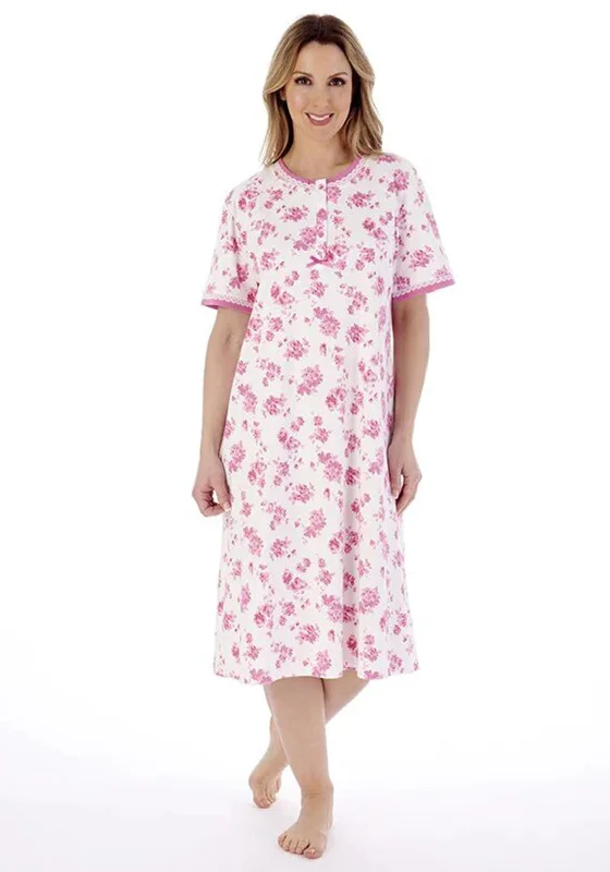 Slenderella Round Neck Floral Nightdress, PinkSequin Dress