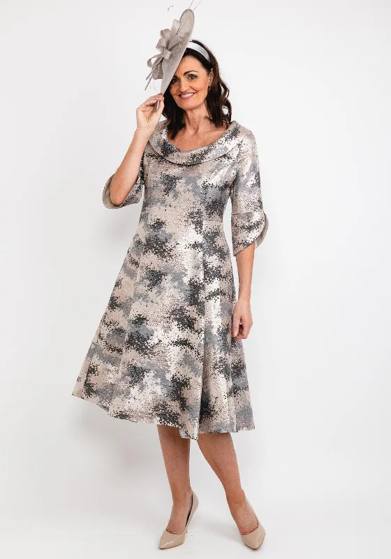 Lizabella Dress, Bronze & Grey MultiSilk Dress