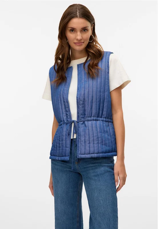 Vero Moda Vilba Quilted Tie Waistcoat, Denim BlueCut selvedge