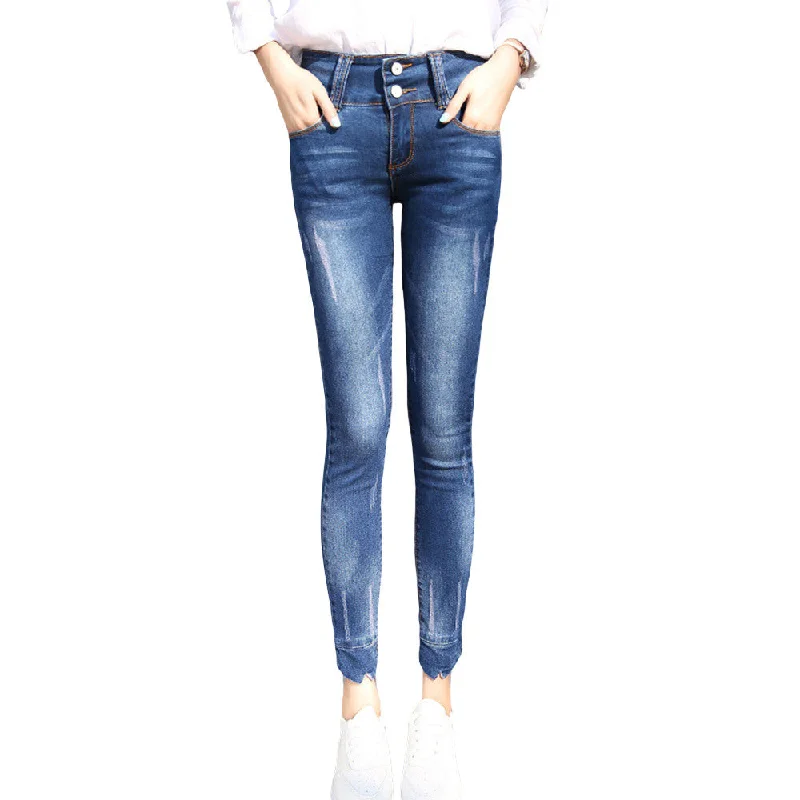 High-waist Casual Skinny Slim Elastic Denim PantsBell-bottoms