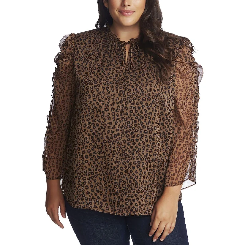 Relaxed Fit ShirtsPlus Womens Chiffon Leopard Print Blouse