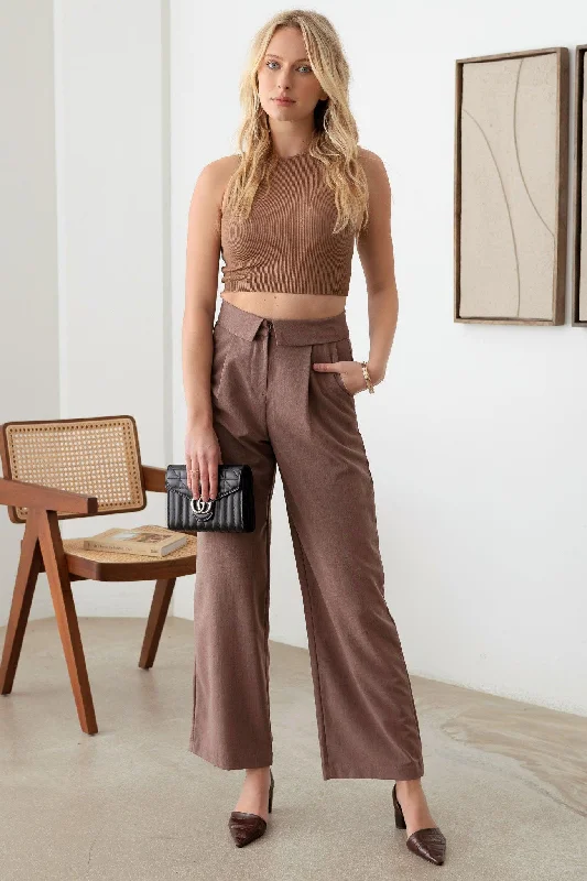 Wide Leg Asymmetric Waistband Tailored PantsBoard Shorts