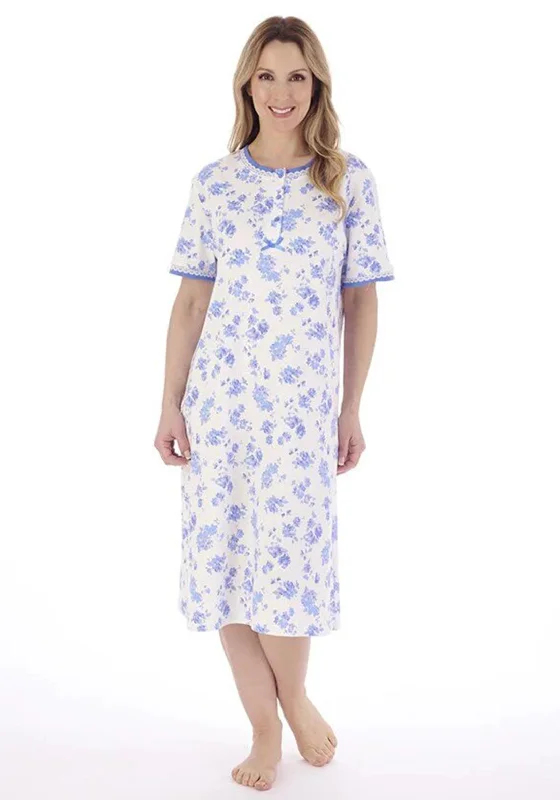 Slenderella Round Neck Floral Nightdress, BlueTulle Dress