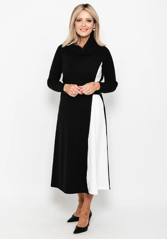 Camelot Cowl Neck Knitted Midi Dress, Black & WhiteEmbroidered Dress