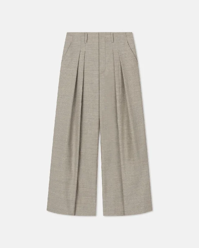 Nils - Pleated Twill Suiting Wide-Leg Pants - TaupePlaid Pants