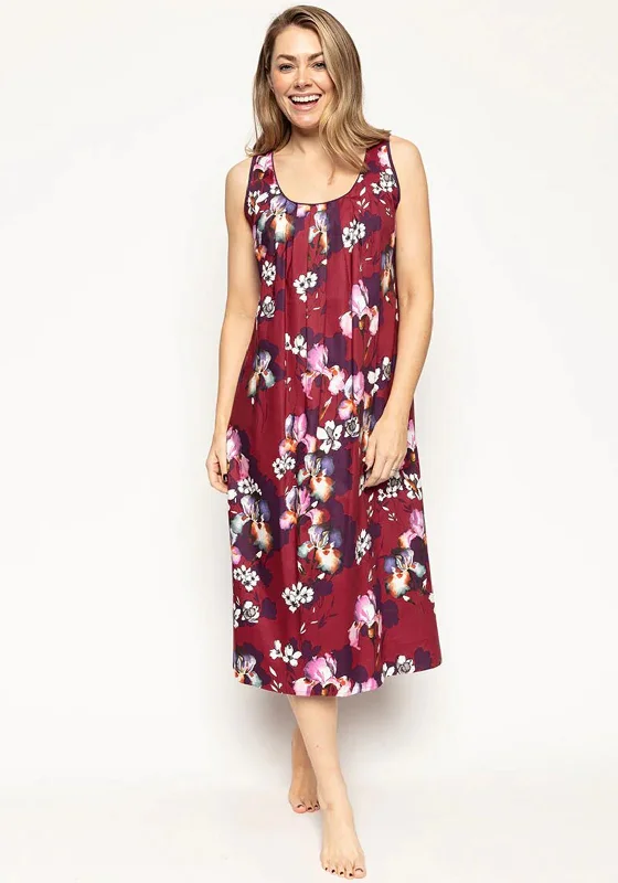 Cyberjammies Clarissa Floral Long Nightdress, BurgundyUniform Dress