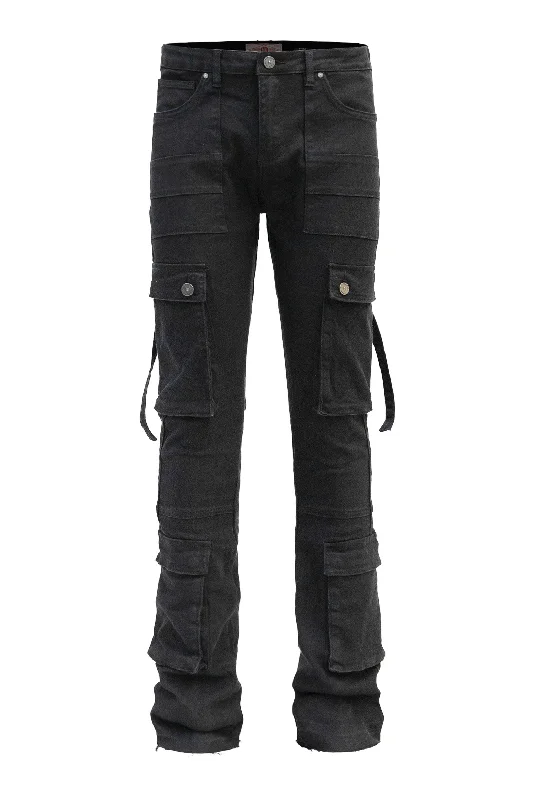 Men's 2-Tone Color Block Washed Stacked Flare Cargo PantsTrousers