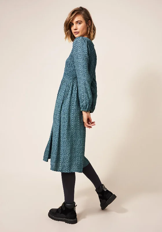 White Stuff Aneth Shirred Dress, Teal MultiShift Dress