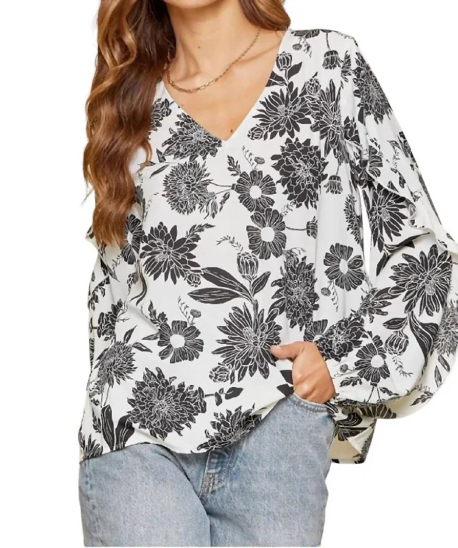 Sequined ShirtsLove Is All Around Blouse In Ivory/black