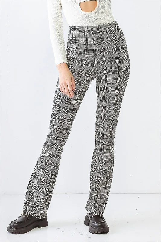 White & Black Plaid High Waist Pants /2-1-2-1Striped Pants