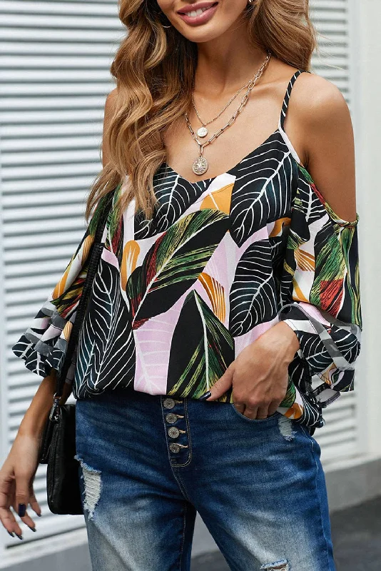 Gym ShirtsMesh Insert Cold Shoulder Blouse