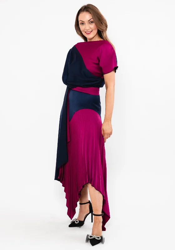 Kevan Jon Lucy Pleat Drape Maxi Dress, Navy & MulberryEthnic Dress