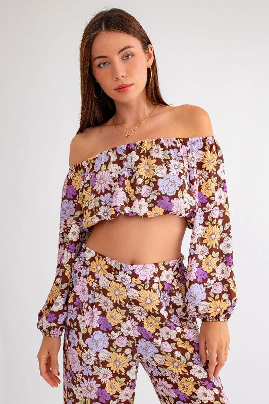 Floral Long Sleeve Crop Top & Wide Leg Pants SetCarpenter Pants