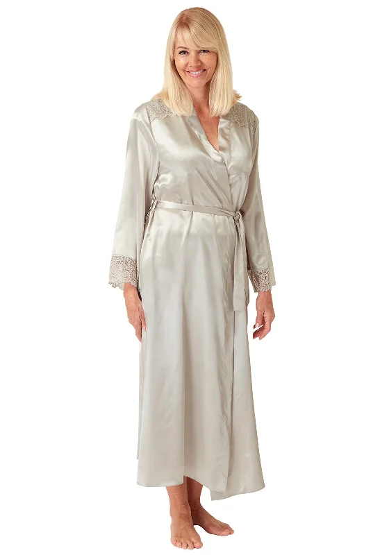 Marlon Satin Long Dressing Gown, OatmealOpaque Dress